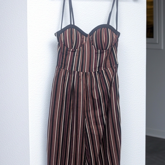 Band of Gypsies Pants - Band of Gypsies Black and Brown Striped Jumpsuit